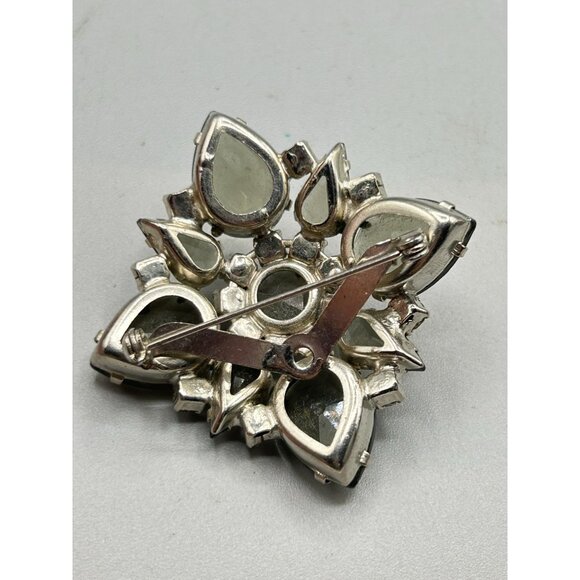 Vintage Grey Black Diamond Shape Rhinestones Pin Brooch Silver Tone Layered Pin - Picture 3 of 9